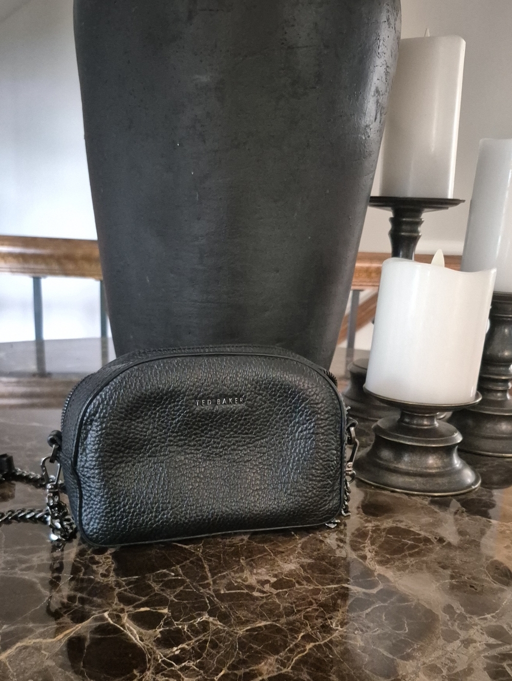Ted Baker Black Pebbled Leather Crossbody with Chain Strap
